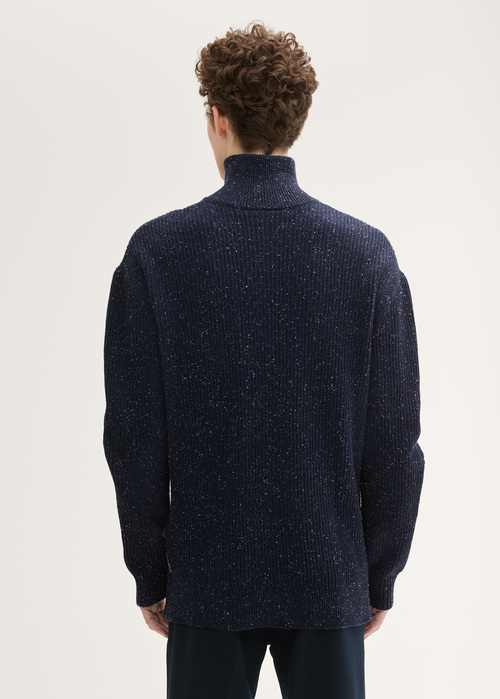 Tom Tailor Troyer Knitted Sweater With Texture Navy Colorful Neps - 1043025-36248