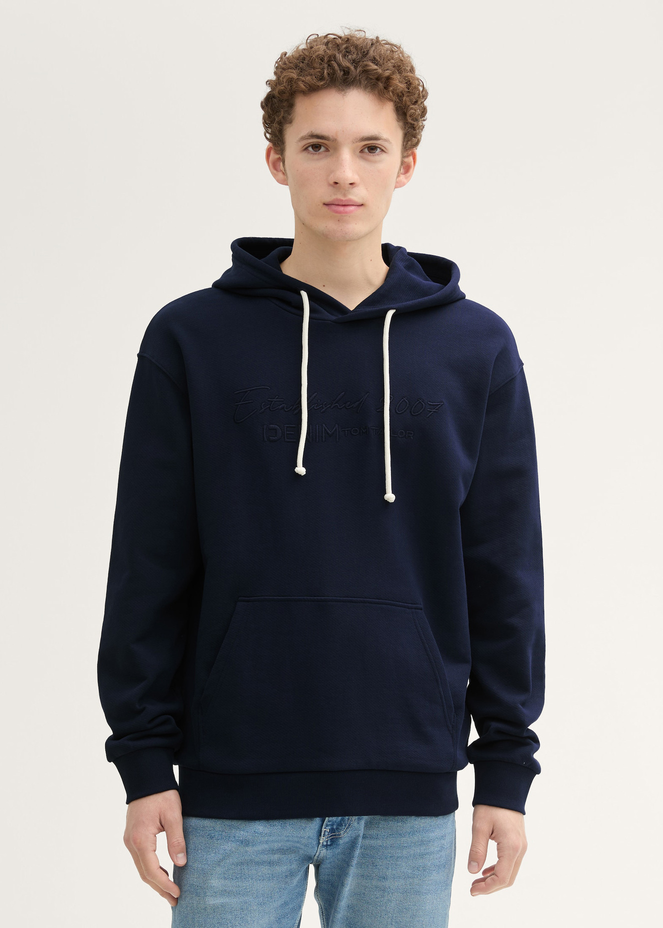 Denim Tom Tailor Hoodie With Logo Embroidery Sky Captain Blue - 1043501-10668