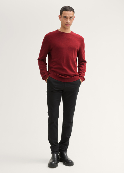 Tom Tailor® Knit Sweater In Recycled Cashmere - Burgundy Dark Red Melange