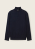 Tom Tailor Troyer Knit Sweater In Recycled Cashmere Knitted Navy Melange - 1043268-13160