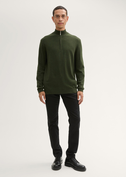 Tom Tailor® Troyer Knit Sweater In Recycled Cashmere - Rosin Green Melange