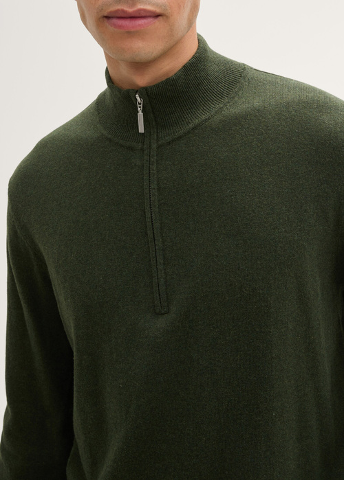 Tom Tailor® Troyer Knit Sweater In Recycled Cashmere - Rosin Green Melange