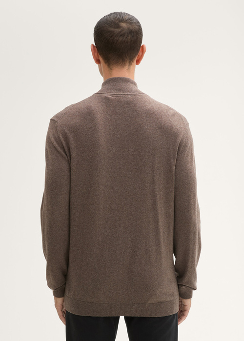 Tom Tailor Troyer Knit Sweater In Recycled Cashmere Wood Brown Melange - 1043268-36303