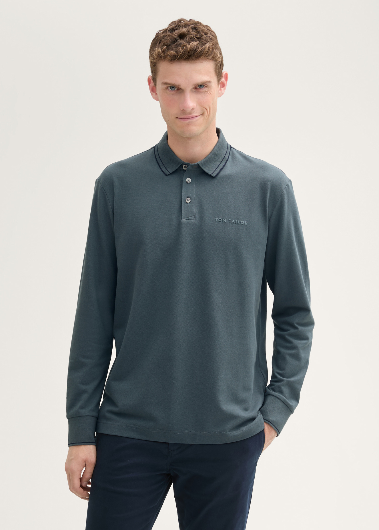 Tom Tailor Longsleeve Polo Tee Stormy Blue - 1043998-27604