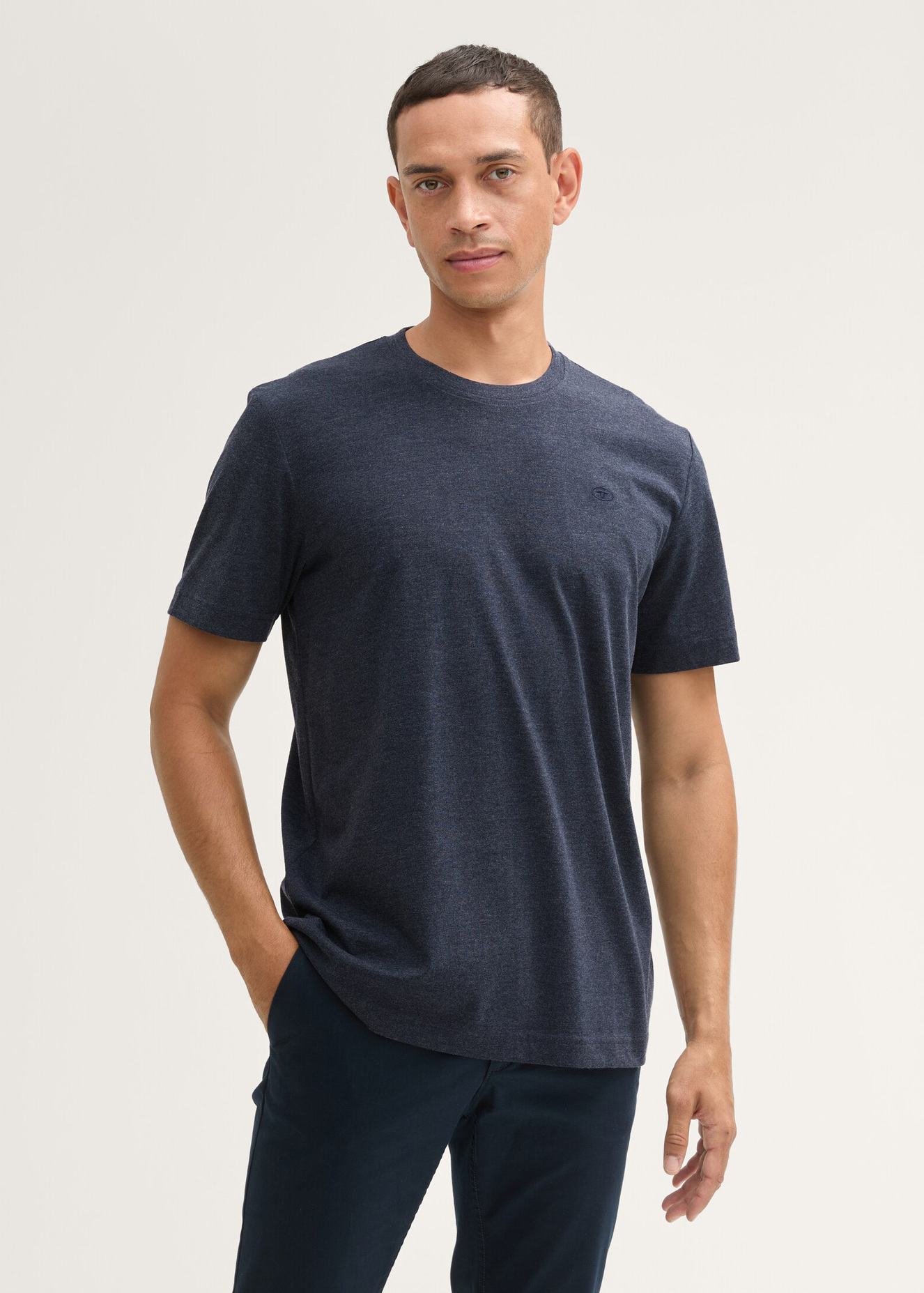 Tom Tailor C Neck T Shirt Sky Captain Blue White Melange - 1044016-19024