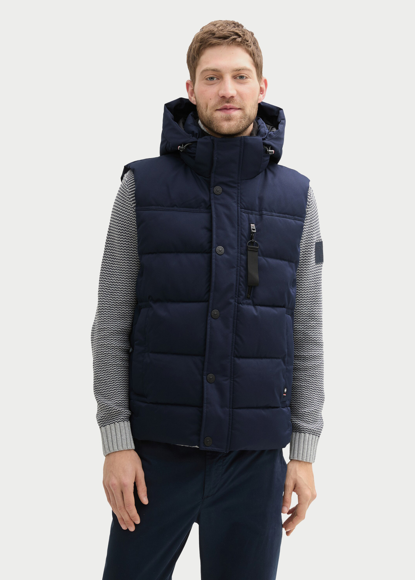 Tom Tailor Puffer Gilet With A Removable Hood Sky Captain Blue - 1041322-10668