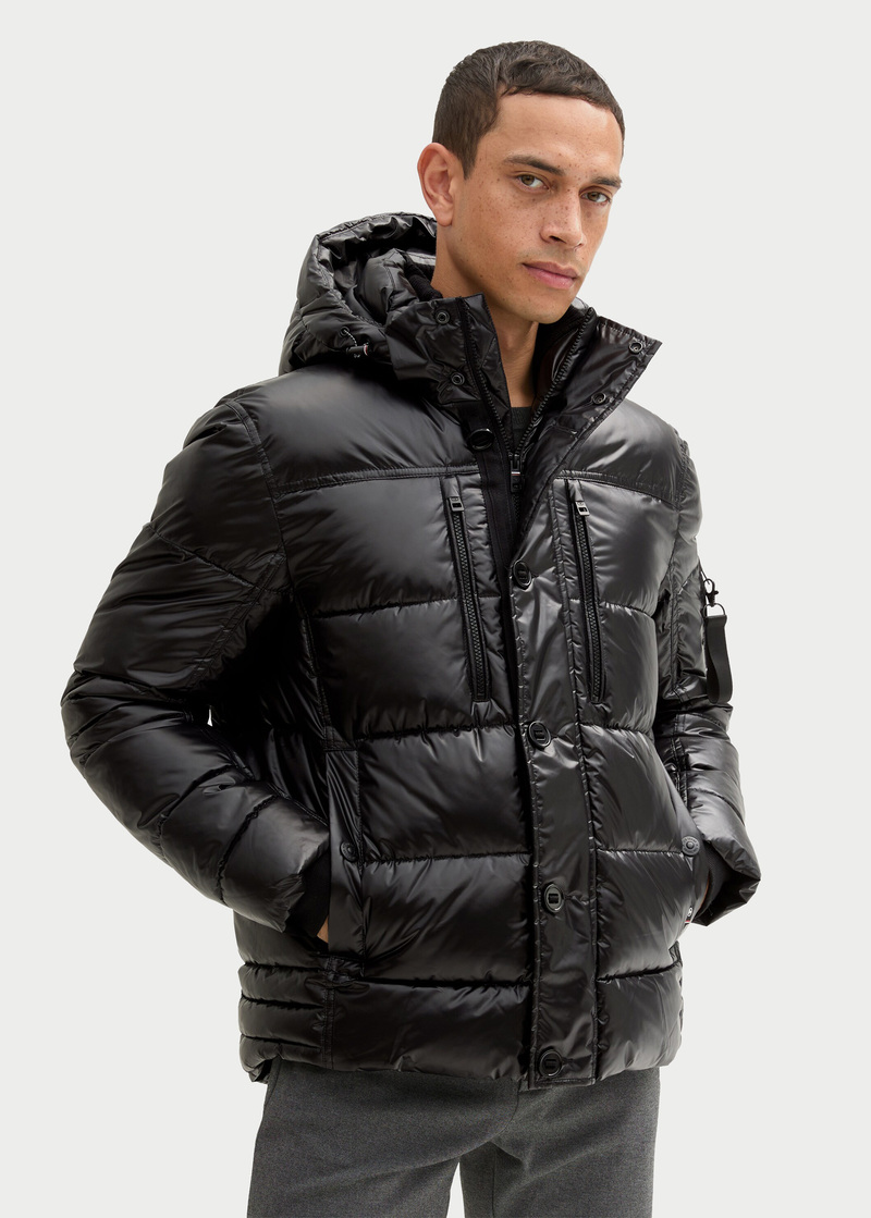 Tom Tailor Hooded Puffer Jacket Shiny Black - 1043707-36459