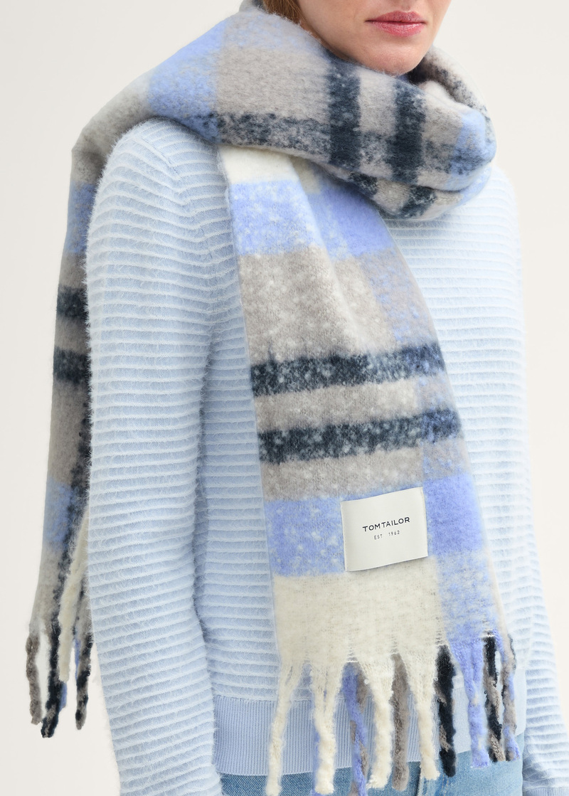 Tom Tailor Soft Scarf With A Check Pattern Winterly Blue Check - 1043008-35929