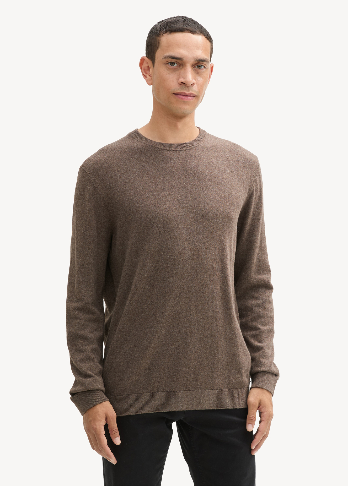 Tom Tailor® Knit Sweater In Recycled Cashmere - Wood Brown Melange