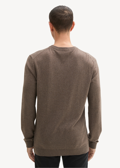 Tom Tailor® Knit Sweater In Recycled Cashmere - Wood Brown Melange