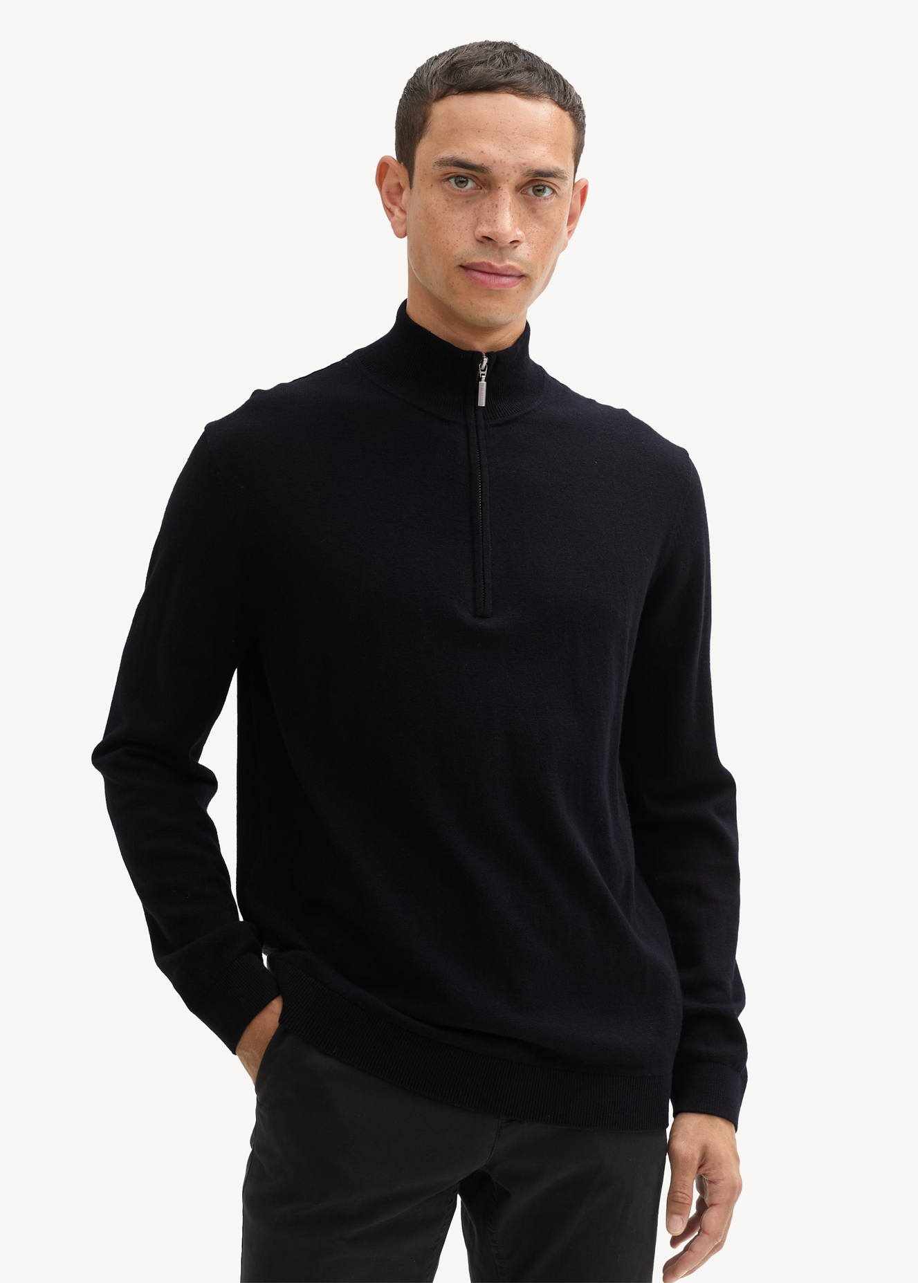 Tom Tailor® Troyer Knit Sweater In Recycled Cashmere - Black