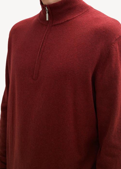 Tom Tailor Troyer Knit Sweater In Recycled Cashmere Burgundy Dark Red Melange