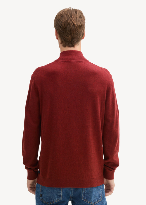 Tom Tailor Troyer Knit Sweater In Recycled Cashmere Burgundy Dark Red Melange