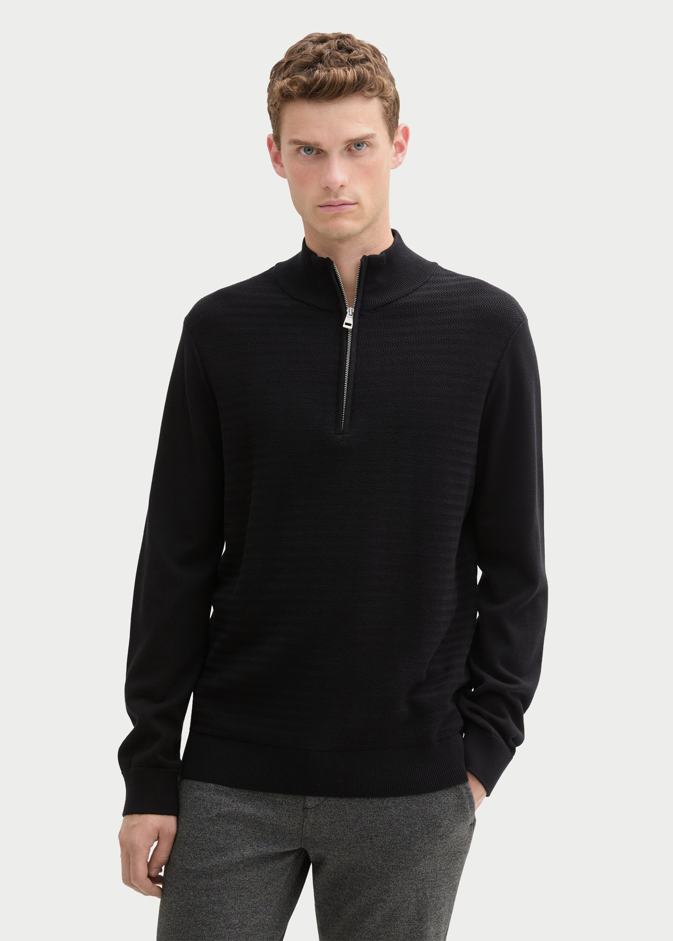 Tom Tailor® Knit Troyer In A Mix Of Textures - Black