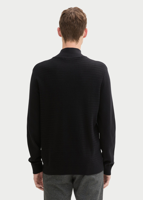 Tom Tailor® Knit Troyer In A Mix Of Textures - Black