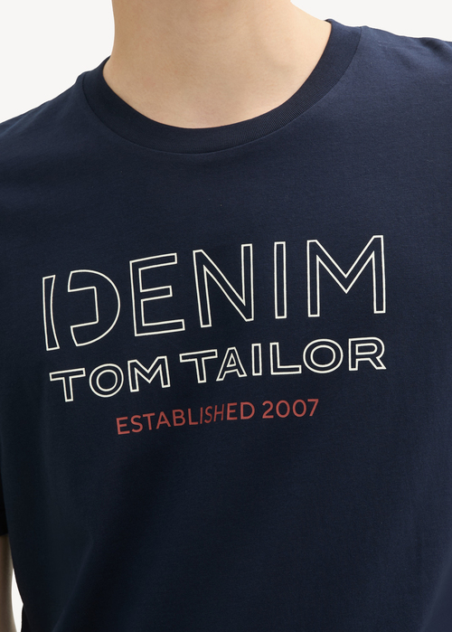 Denim Tom Tailor T Shirt With A Logo Print Sky Captain Blue