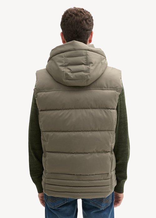 Tom Tailor Puffer Gilet With A Removable Hood Jungle Soil Green - 1041322-11848