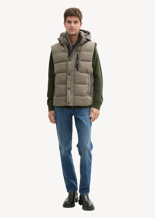 Tom Tailor Puffer Gilet With A Removable Hood Jungle Soil Green