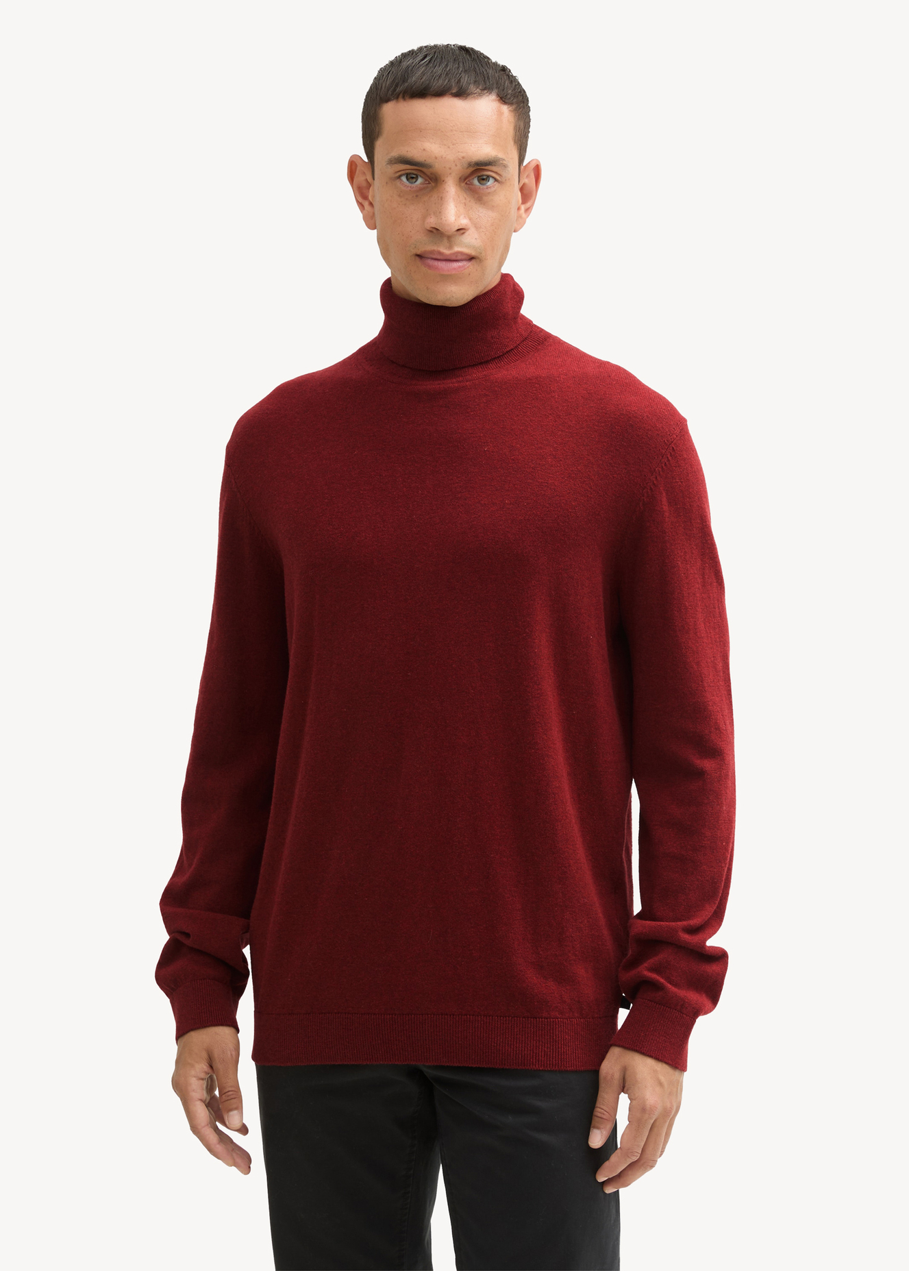 Tom Tailor® Turtleneck Cashmere Sweater - Burgundy Dark Red Melange