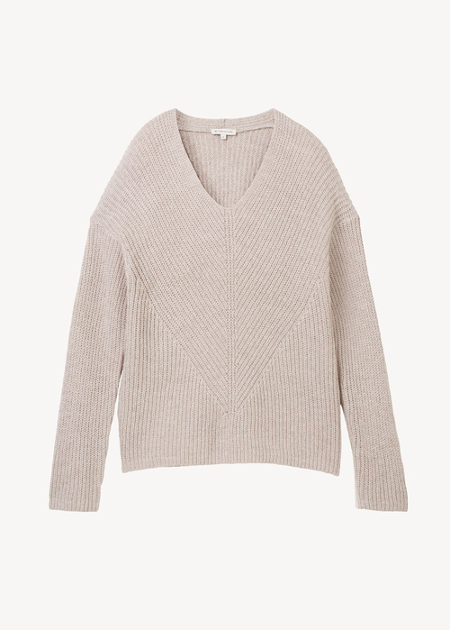 Tom Tailor® Knitted Pullover With A V-neckline - Dusty Beige Melange