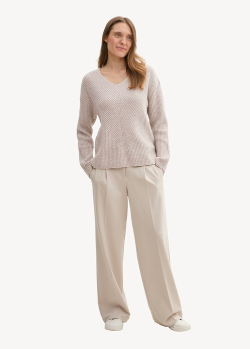 Tom Tailor® Knitted Pullover With A V-neckline - Dusty Beige Melange