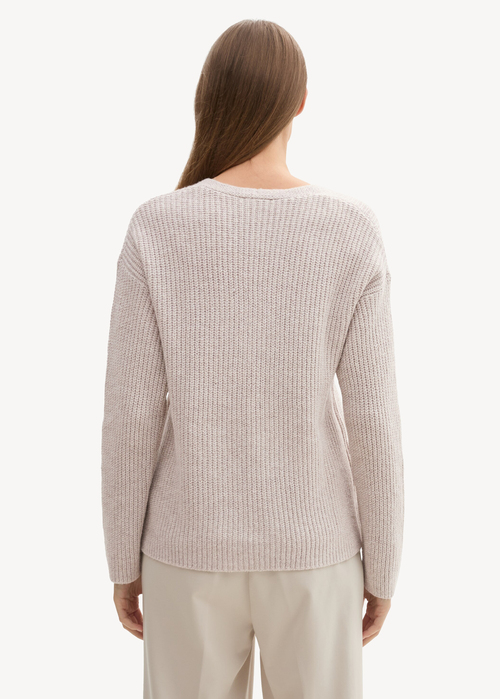 Tom Tailor® Knitted Pullover With A V-neckline - Dusty Beige Melange