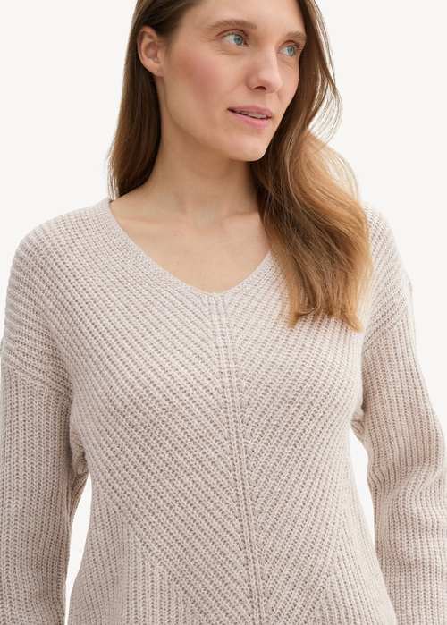 Tom Tailor® Knitted Pullover With A V-neckline - Dusty Beige Melange