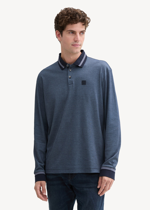 Tom Tailor Long Sleeve Polo Shirt With Logo Badge - Sky Captain Blue 1044030-10668 