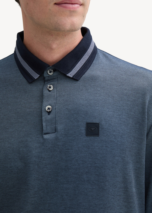 Tom Tailor® Long Sleeve Polo Shirt With Logo Badge - Sky Captain Blue