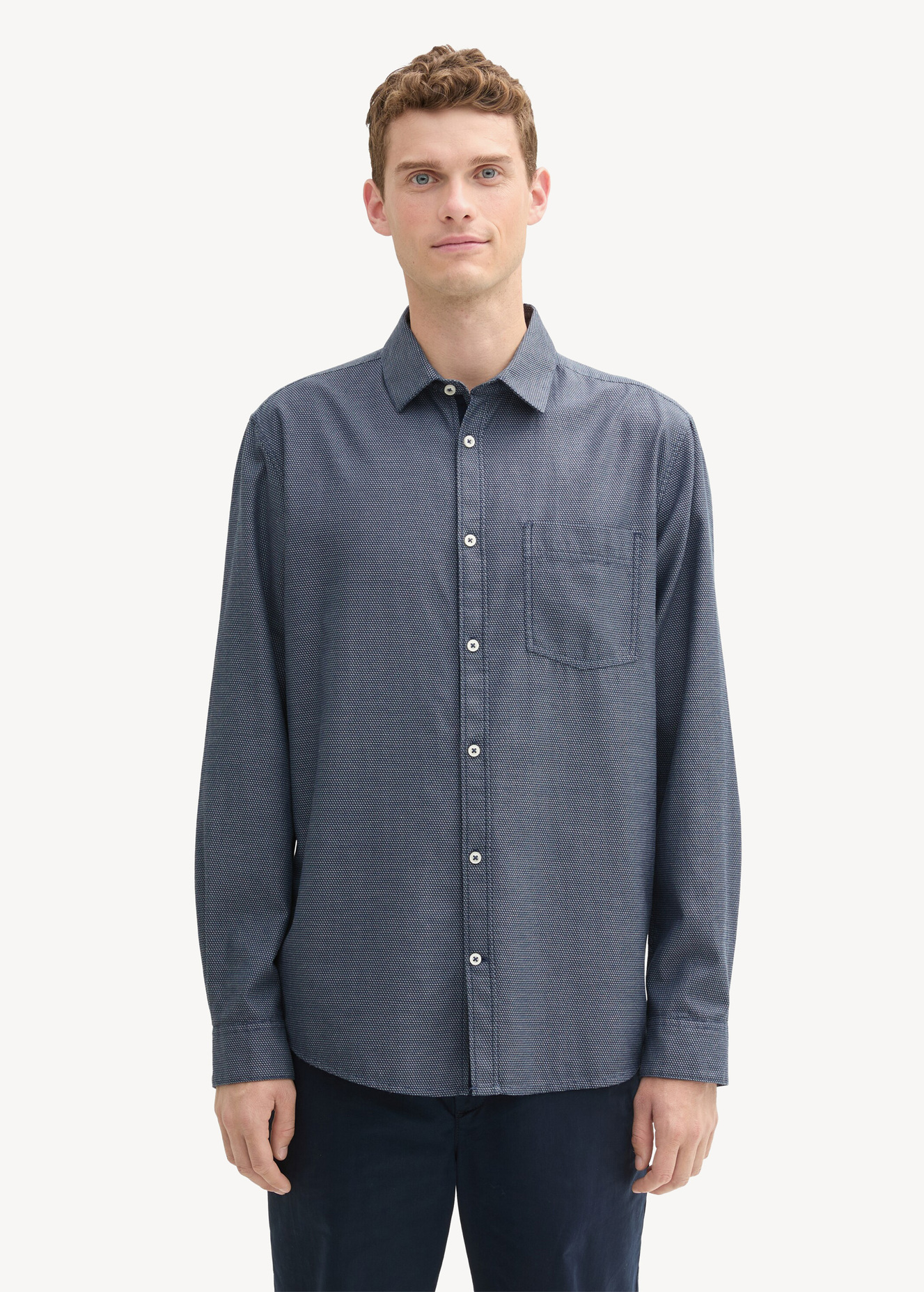 Tom Tailor Regular Fit Shirt With Structure Navy Diagonal Structure