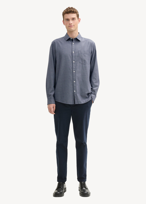 Tom Tailor Regular Fit Shirt With Structure Navy Diagonal Structure