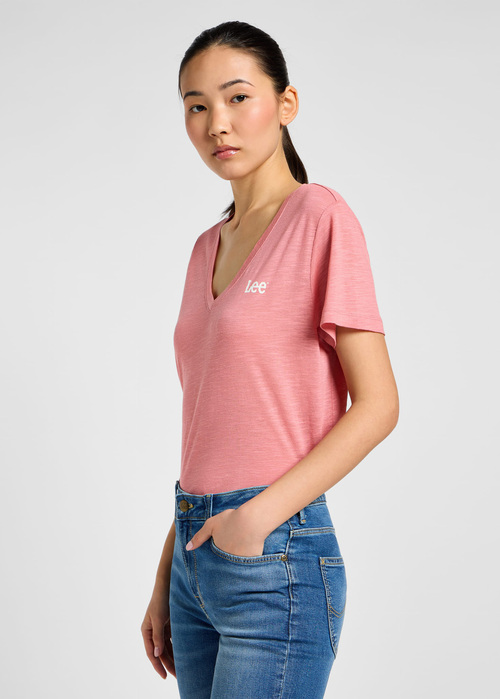 Lee V Neck Tee Cassie Pink - 112357820