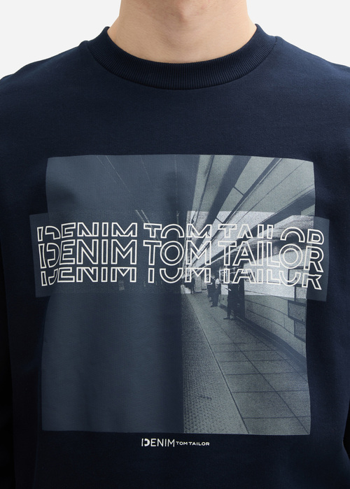 Denim Tom Tailor Sweater Logo Sky Captain Blue - 1044300-10668