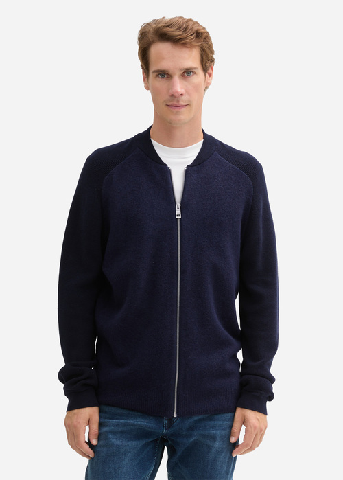 Tom Tailor Cardigan In A Mix Of Materials - Knitted Navy Melange 1044562-13160 