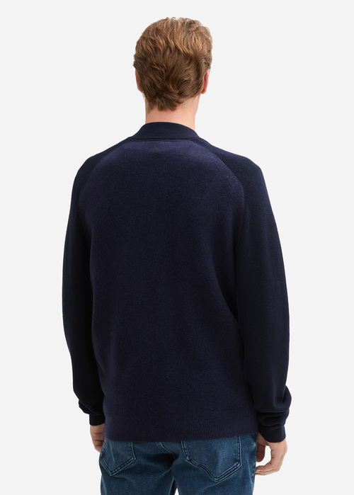 Tom Tailor Cardigan In A Mix Of Materials Knitted Navy Melange - 1044562-13160