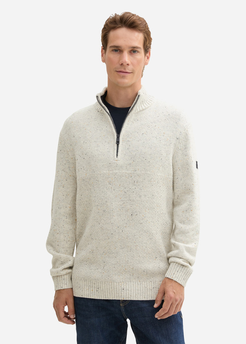 Tom Tailor Troyer Jumper With Textured Mix - Offwhite Melange Multi Neps 1044462-36943 