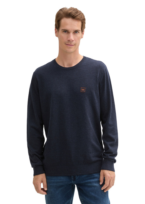 Tom Tailor Knitted Jumper With Logo Badge - Knitted Navy Melange 1044567-13160 