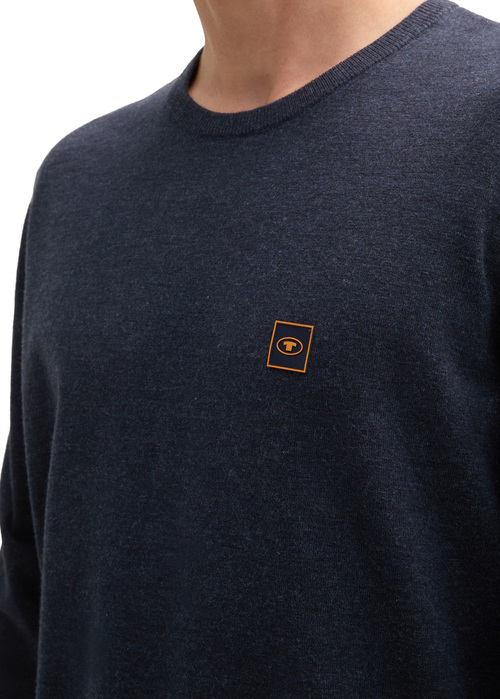 Tom Tailor Knitted Jumper With Logo Badge Knitted Navy Melange - 1044567-13160