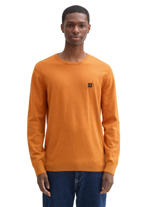 Tom Tailor Knitted Jumper With Logo Badge - Tomato Cream Orange Melange 1044567-32752 