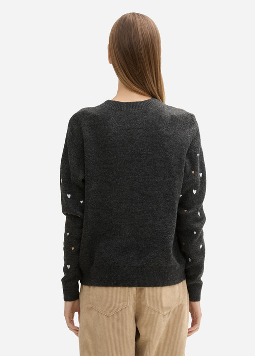 Tom Tailor® Knitted Jumper With Heart Embroidery - Anthracite Heart Embroidery