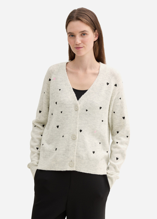 Tom Tailor Cardigan With Heart Embroidery - Beige Heart Embroidery 1043983-37044 