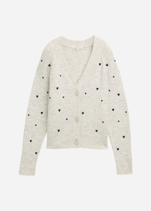 Tom Tailor® Cardigan With Heart Embroidery - Beige Heart Embroidery