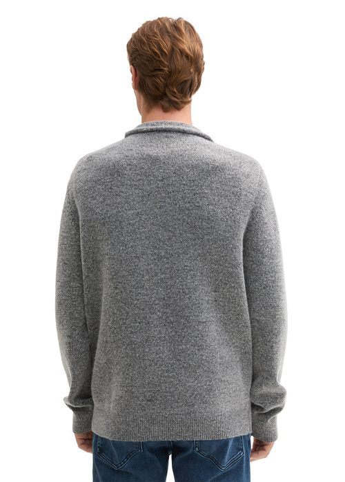 Tom Tailor Troyer Knitted Jumper Light Stone Grey Black Core - 1044734-37034