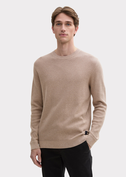 Tom Tailor Textured Round Neck Sweater - Parasol Brown Melange 1042453-36965 