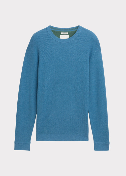 Tom Tailor® Textured Round Neck Sweater - Ocean Blue Melange