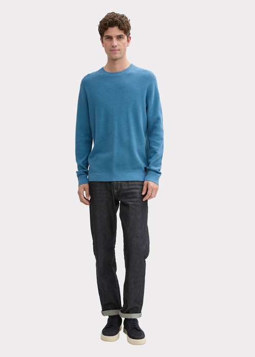 Tom Tailor® Textured Round Neck Sweater - Ocean Blue Melange