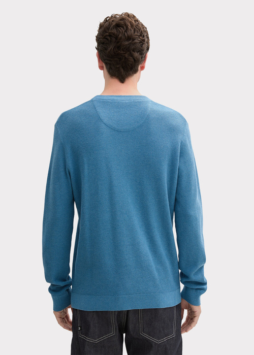 Tom Tailor® Textured Round Neck Sweater - Ocean Blue Melange