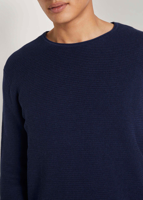 Tom Tailor Zigzag Structured Crewneck Sky Captain Blue Non Solid - 1016090-13684