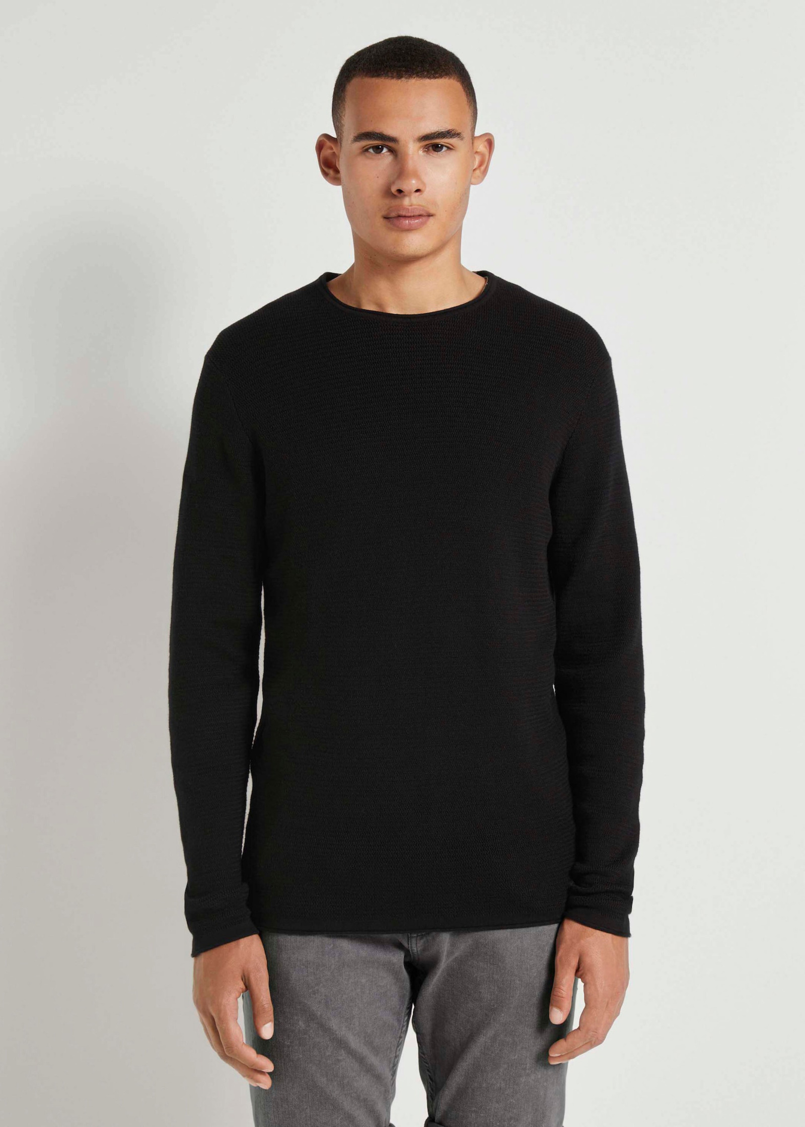 Tom Tailor Zigzag Structured Crewneck Black - 1016090-29999