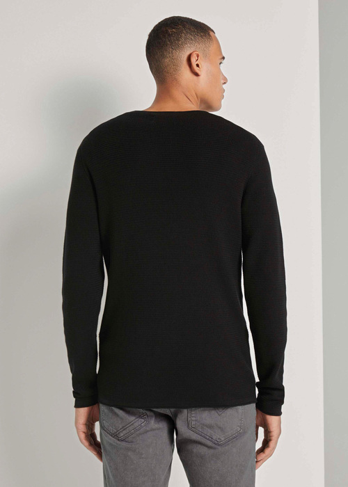 Tom Tailor Zigzag Structured Crewneck Black - 1016090-29999